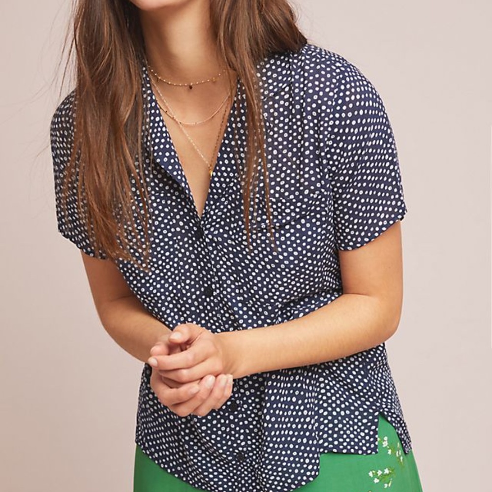 Anthropologie Cloth & Stone Dana Polka Dots Button Top XS
